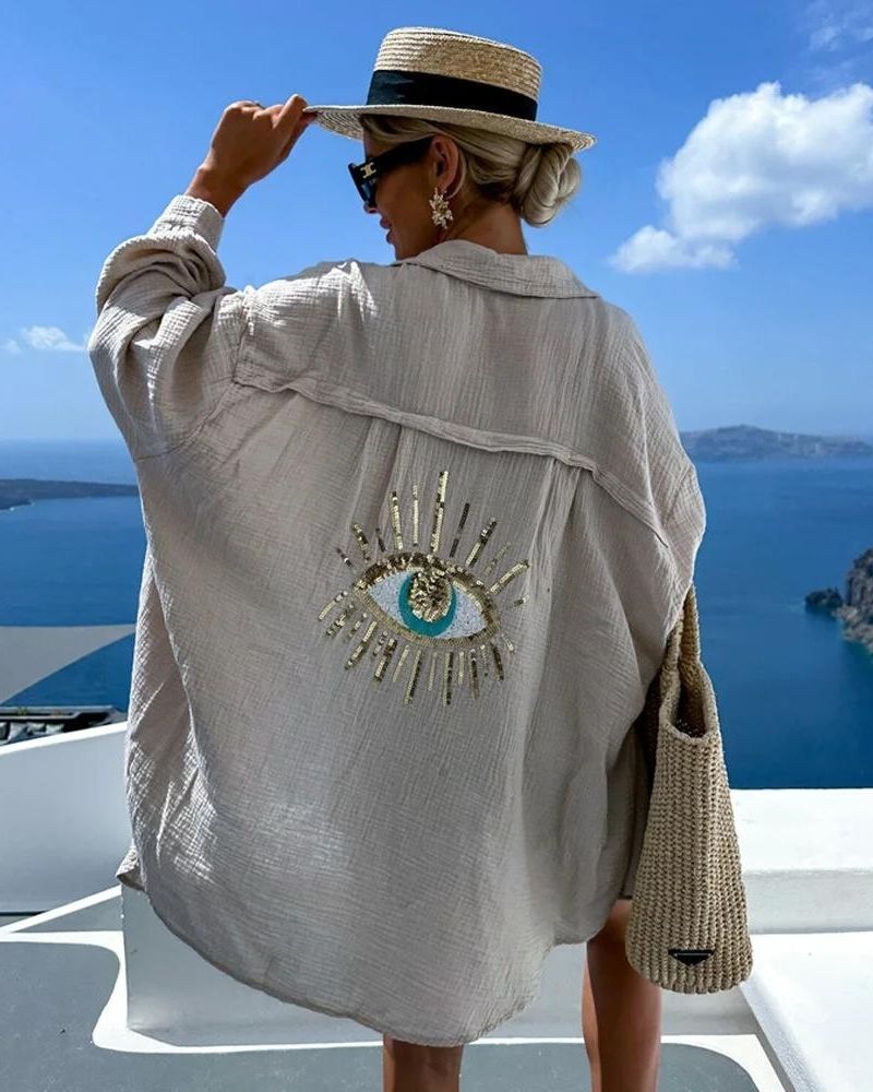 Simona™ | Camicia Oversize Ricamata con Occhio Scintillante per Look Chic e Comfort Estivo