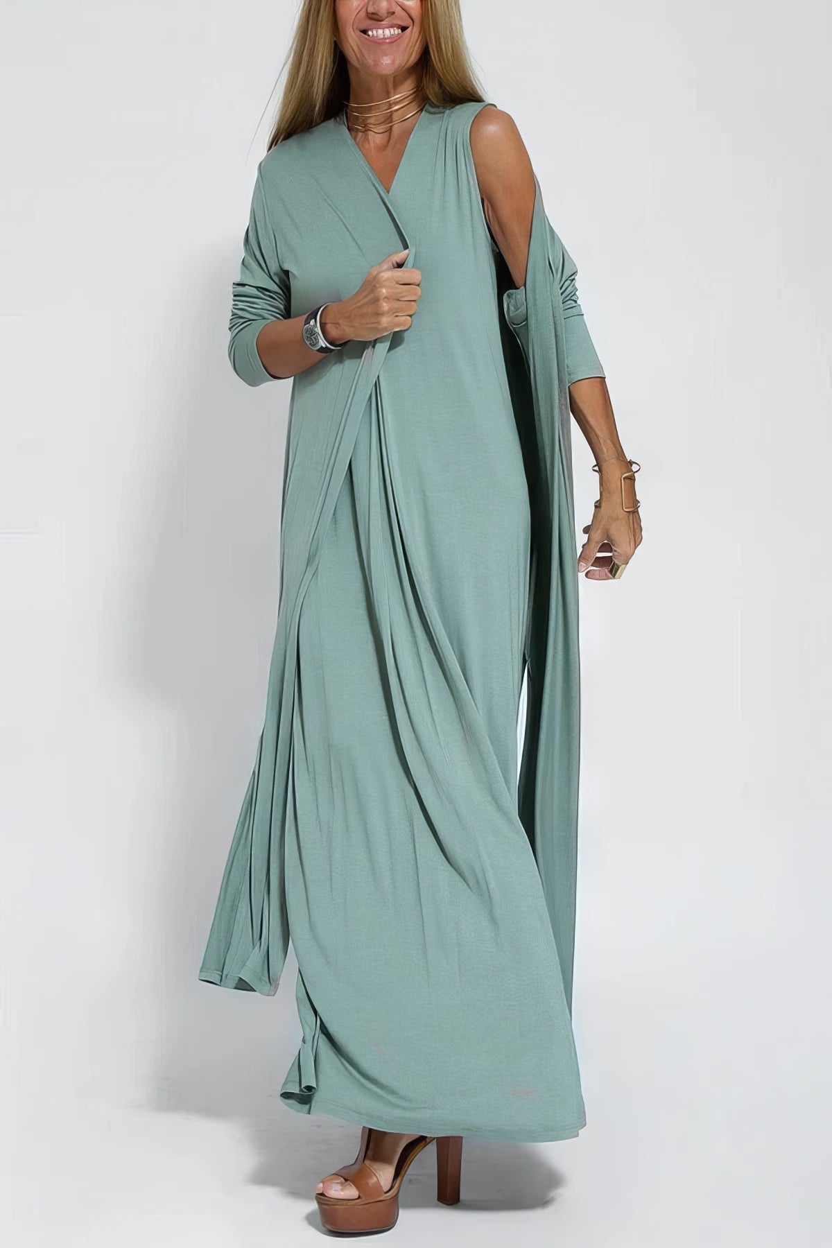 Natalia | Vestito Lungo Elegante con Cardigan Abbinato in Omaggio